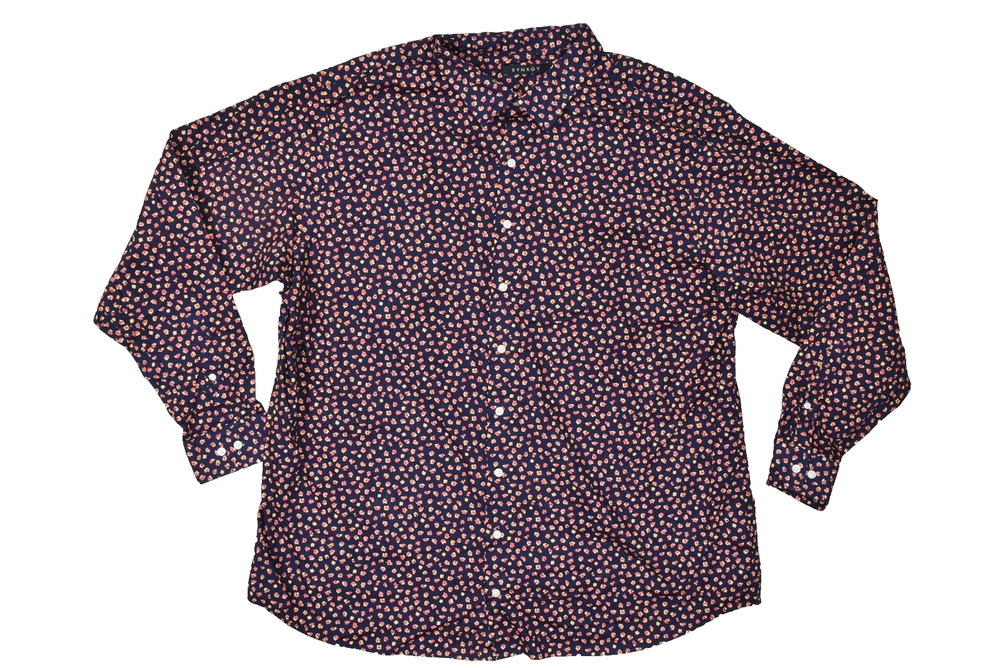 SYNRGY Floral Button Down Shirt Navy Blue Regular Size L